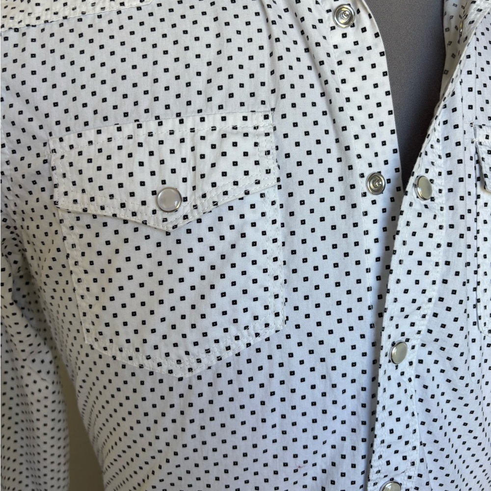 Platini Men's White Long-Sleeve Button-Down Shirt with Black Dot Print - Picture 10 of 10